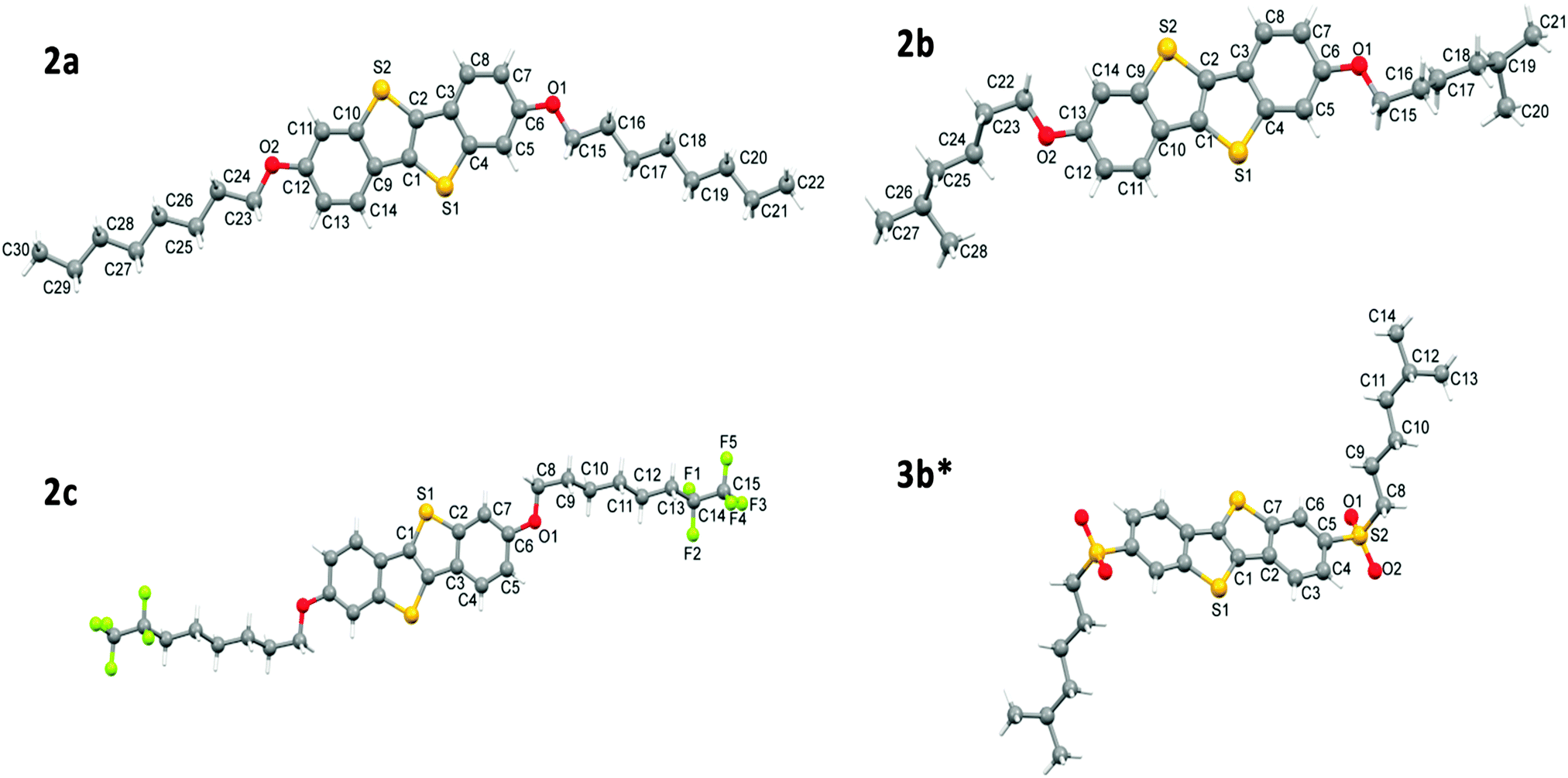 Design synthesis chemical stability packing cyclic voltammetry 3 Molecular view of pounds 2a–c and 3b with the atom labelling scheme For 2c and 3b the atoms generated by symmetry are not labelled