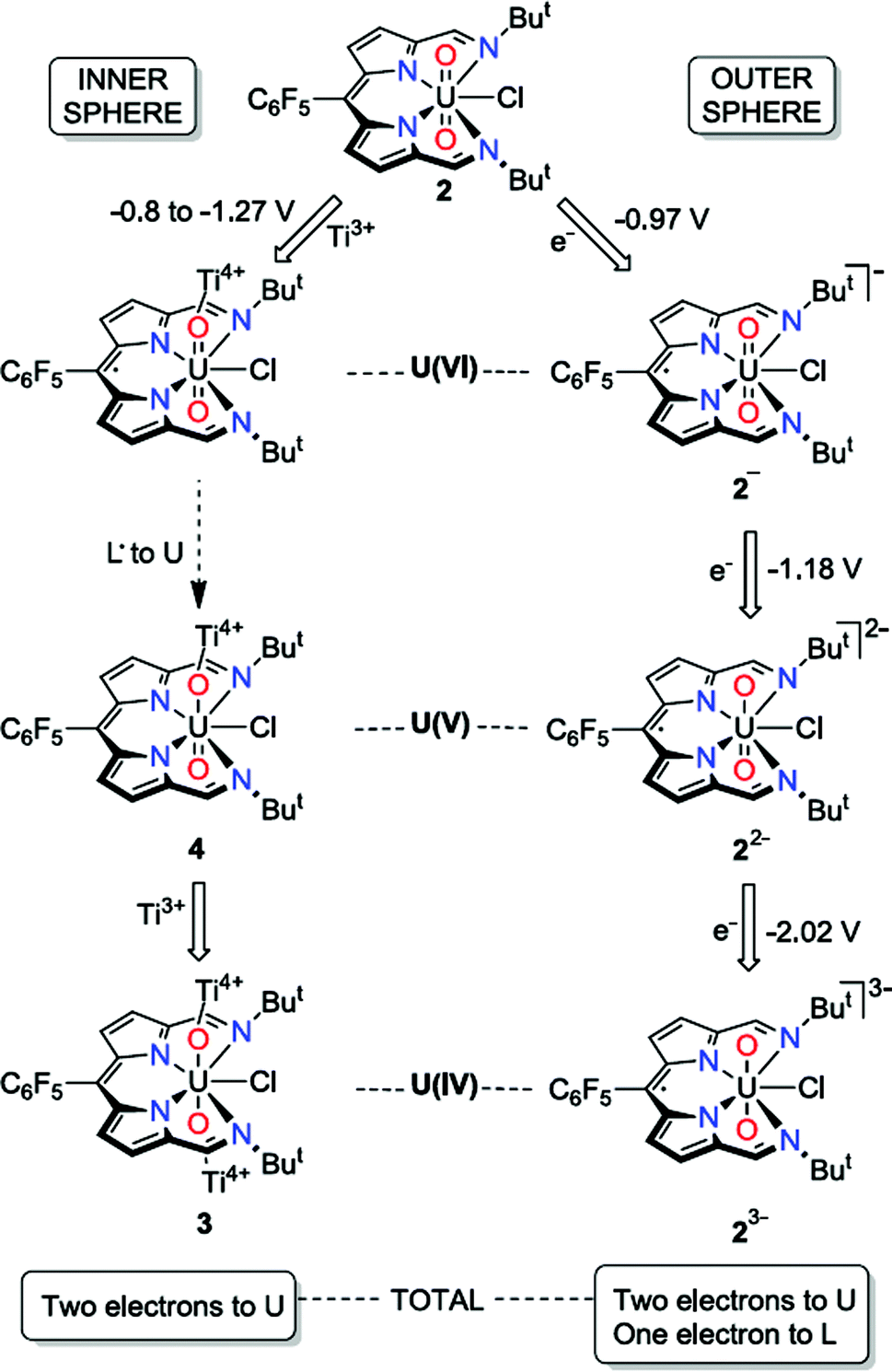 Innersphere vs. outersphere reduction of uranyl supported by a redox