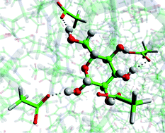 Graphical abstract: Neutron diffraction, NMR and molecular dynamics study of glucose dissolved in the ionic liquid 1-ethyl-3-methylimidazolium acetate