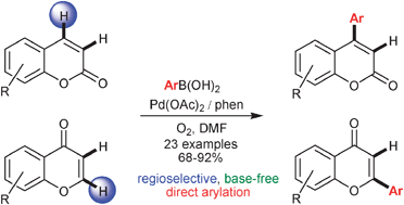 Graphical abstract: A facile route to flavone and neoflavone backbones via a regioselective palladium catalyzed oxidative Heck reaction