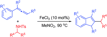 Graphical abstract: Ferric chloride-catalyzed C–N bond cleavage for the cyclization of arylallenes leading to polysubstituted indenes