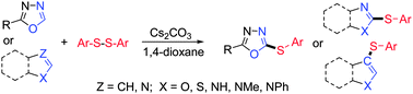 Graphical abstract: Transition metal-free direct C–H bond thiolation of 1,3,4-oxadiazoles and related heteroarenes