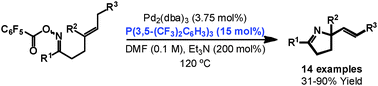 Graphical abstract: Palladium catalyzed cyclizations of oxime esters with 1,1-disubstituted alkenes: synthesis of α,α-disubstituted dihydropyrroles and studies towards an asymmetric protocol