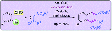 Graphical abstract: Cu(i)-catalyzed annulation for the synthesis of substituted naphthalenes using o-bromobenzaldehydes and β-ketoesters as substrates