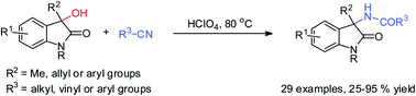 Graphical abstract: A catalytic metal-free Ritter reaction to 3-substituted 3-aminooxindoles