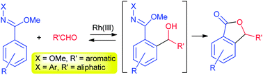 Graphical abstract: Rhodium(iii)-catalyzed synthesis of phthalides by cascade addition and cyclization of benzimidates with aldehydes