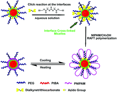 Graphical abstract: Interface cross-linked polymeric micelles with mixed coronal chains prepared by RAFT polymerization at the interface