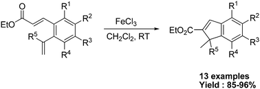 Graphical abstract: FeCl3 mediated intramolecular olefin-cation cyclization of cinnamates for the synthesis of highly substituted indenes