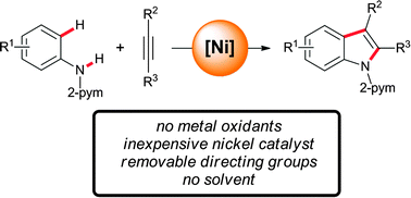 Graphical abstract: Nickel-catalyzed alkyne annulation by anilines: versatile indole synthesis by C–H/N–H functionalization