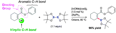 Graphical abstract: Iridium(i)-catalyzed vinylic C–H borylation of 1-cycloalkenecarboxylates with bis(pinacolato)diboron
