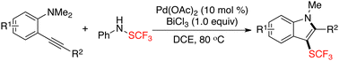 Graphical abstract: Synthesis of 3-((trifluoromethyl)thio)indoles via a reaction of 2-alkynylaniline with trifluoromethanesulfanylamide