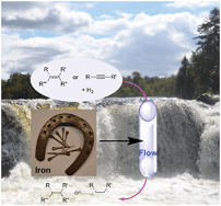 Graphical abstract: Highly efficient iron(0) nanoparticle-catalyzed hydrogenation in water in flow
