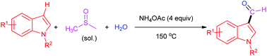 Graphical abstract: The ammonium-promoted formylation of indoles by DMSO and H2O