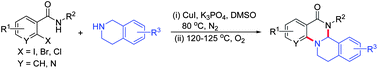 Graphical abstract: Copper-catalyzed N-arylation and aerobic oxidation: one-pot synthesis of tetrahydroisoquinolino[2,1-a]quinazolinone derivatives