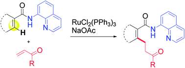 Graphical abstract: Ruthenium-catalyzed ortho-C–H bond alkylation of aromatic amides with α,β-unsaturated ketones via bidentate-chelation assistance