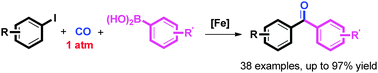 Graphical abstract: Iron-catalyzed carbonylative Suzuki reactions under atmospheric pressure of carbon monoxide