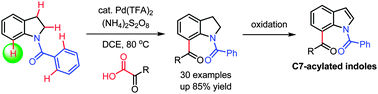 Graphical abstract: Decarboxylative acylation of indolines with α-keto acids under palladium catalysis: a facile strategy for the synthesis of 7-substituted indoles