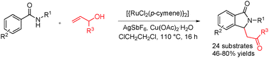 Graphical abstract: Synthesis of isoindolinones via a ruthenium-catalyzed cyclization of N-substituted benzamides with allylic alcohols