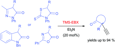 Graphical abstract: Alkynylation of heterocyclic compounds using hypervalent iodine reagent