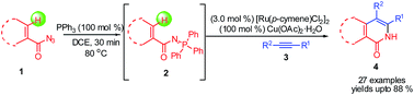 Graphical abstract: Ruthenium(ii)-catalyzed C–H activation/C–N bond formation via in situ generated iminophosphorane as the directing group: construction of annulated pyridin-2(1H)-ones