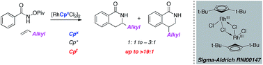 Graphical abstract: Ligand design for Rh(iii)-catalyzed C–H activation: an unsymmetrical cyclopentadienyl group enables a regioselective synthesis of dihydroisoquinolones