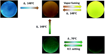 Graphical abstract: Luminescent hydrogels based on di(4-propoxyphenyl)-dibenzofulvene exhibiting four emission colours and organic solvents/thermal dual-responsive properties