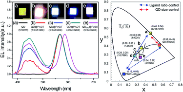 Graphical abstract: Color temperature control of quantum dot white light emitting diodes by grafting organic fluorescent molecules