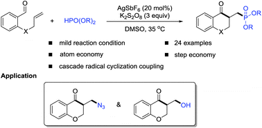 Graphical abstract: Straightforward synthesis of functionalized chroman-4-ones through cascade radical cyclization-coupling of 2-(allyloxy)arylaldehydes