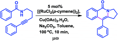 Graphical abstract: Microwave-assisted, ruthenium-catalyzed intramolecular amide-alkyne annulation for the rapid synthesis of fused tricyclic isoquinolinones