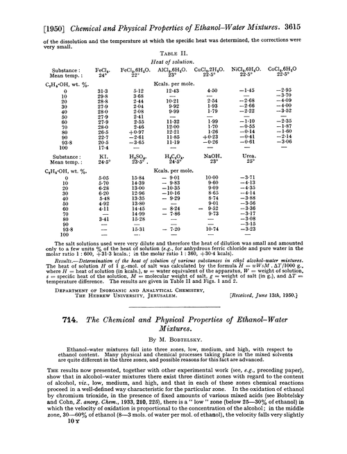 714. The chemical and physical properties of ethanolwater mixtures
