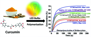 Graphical abstract: A new role of curcumin: as a multicolor photoinitiator for polymer fabrication under household UV to red LED bulbs