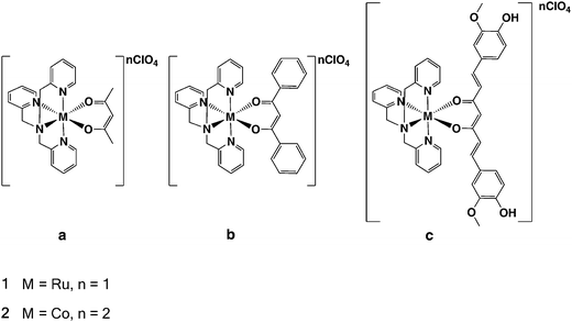 Chemical structures of ruthenium and cobalt complexes prepared.