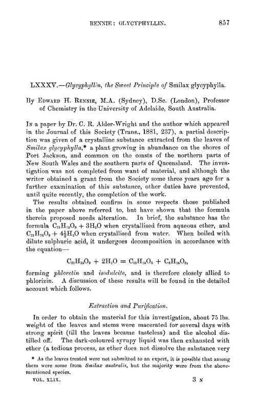 LXXXV.—Glycyphyllin, the sweet principle of smilax glycyphylla