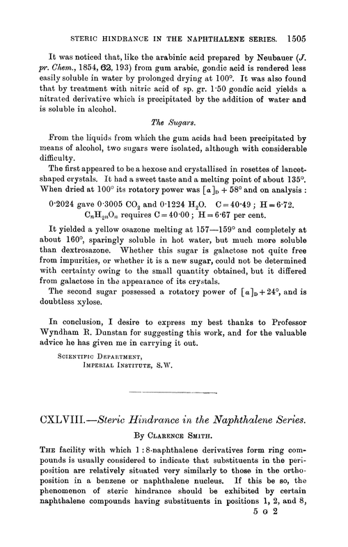 CXLVIII.—Steric hindrance in the naphthalene series