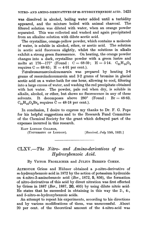 CLXV.—The nitro- and amino-derivatives of m-hydroxybenzoic acid