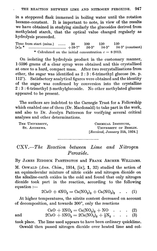 CXV.—The reaction between lime and nitrogen peroxide