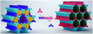 Graphical abstract: Transformation between 2D covalent organic frameworks with distinct pore hierarchy via exchange of building blocks with different symmetries