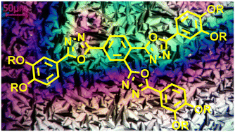Graphical abstract: 1,2,4-Tris(5-aryl-1,3,4-oxadiazolyl)-benzenes: novel λ-shaped fluorescent liquid crystals
