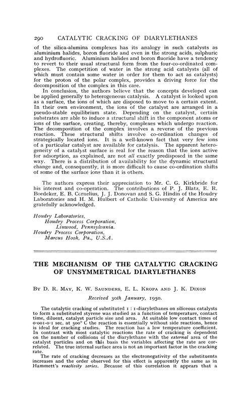 The mechanism of the catalytic cracking of unsymmetrical diarylethanes