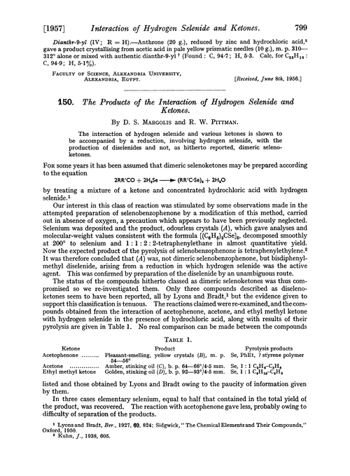 150. The products of the interaction of hydrogen selenide and ketones