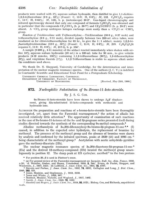 872. Nucleophilic substitution of 9α-bromo-11-keto-steroids