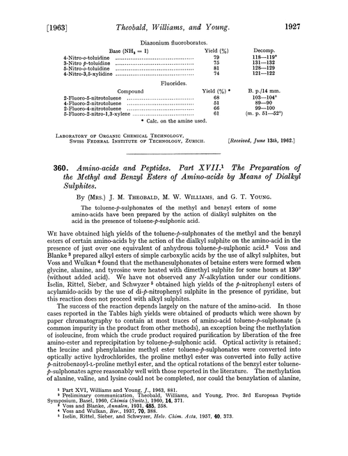 360. Amino-acids and peptides. Part XVII. The preparation of the methyl and benzyl ester of amino-acids by means of dialkyl sulphites