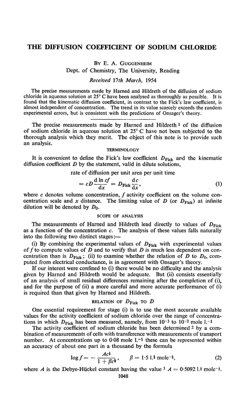 The diffusion coefficient of sodium chloride