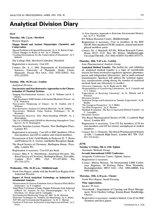 Analytical Division Diary