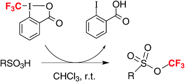 Graphical abstract: Acid-mediated formation of trifluoromethylsulfonates from sulfonic acids and a hypervalent iodine trifluoromethylating agent