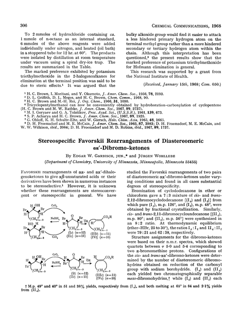 Stereospecific Favorskii rearrangements of diastereomeric αα′-dibromo-ketones