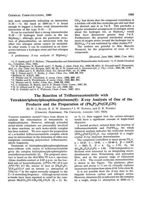 The reaction of trifluoroacetonitrile with tetrakistriphenylphosphineplatinum(0): X-ray analysis of one of the products and the preparation of (Ph3P)2Pt(CF3CN)