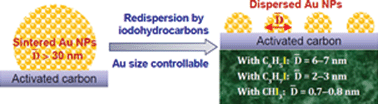 Graphical abstract: Size controllable redispersion of sintered Au nanoparticles by using iodohydrocarbon and its implications