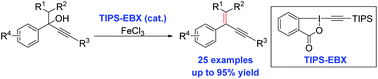 Graphical abstract: New reactivity of ethynyl benziodoxolone: modulating iron-catalyzed dehydration of propargyl alcohols