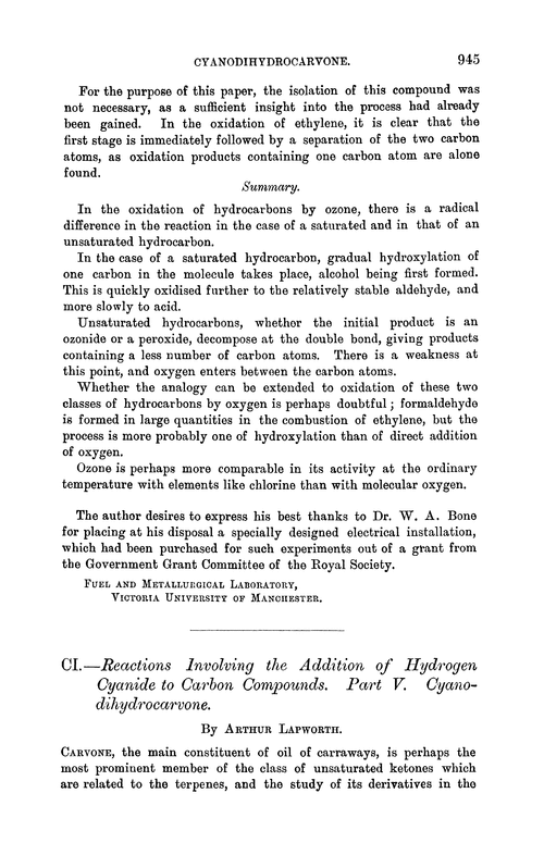 CI.—Reactions involving the addition of hydrogen cyanide to carbon compounds. Part V. Cyanodihydrocarvone